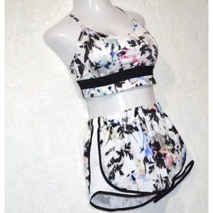Women's White Indy Floral Long Line Bra sz L & size‎ S track/running shorts